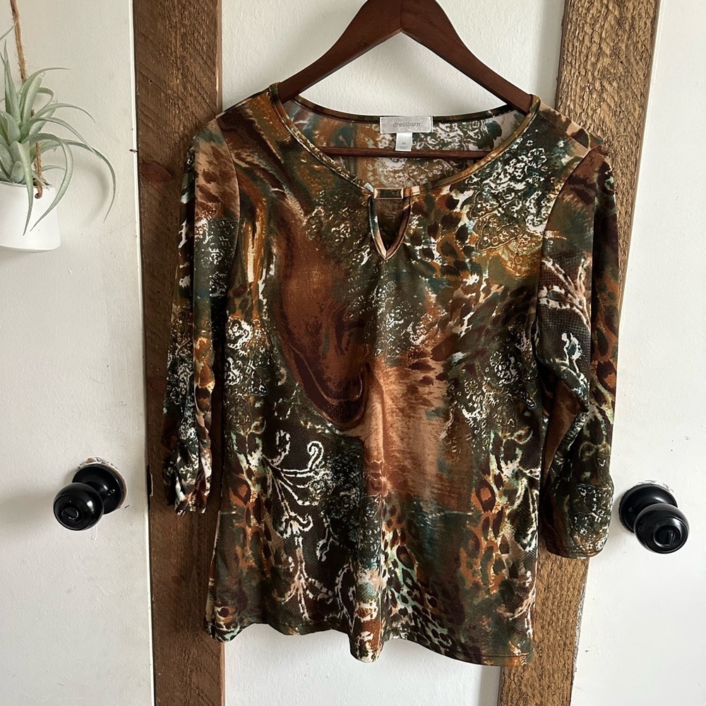 Dress Barn Abstract Print Women’s 3/4 Sleeve Blouse Size Medium Made in USA